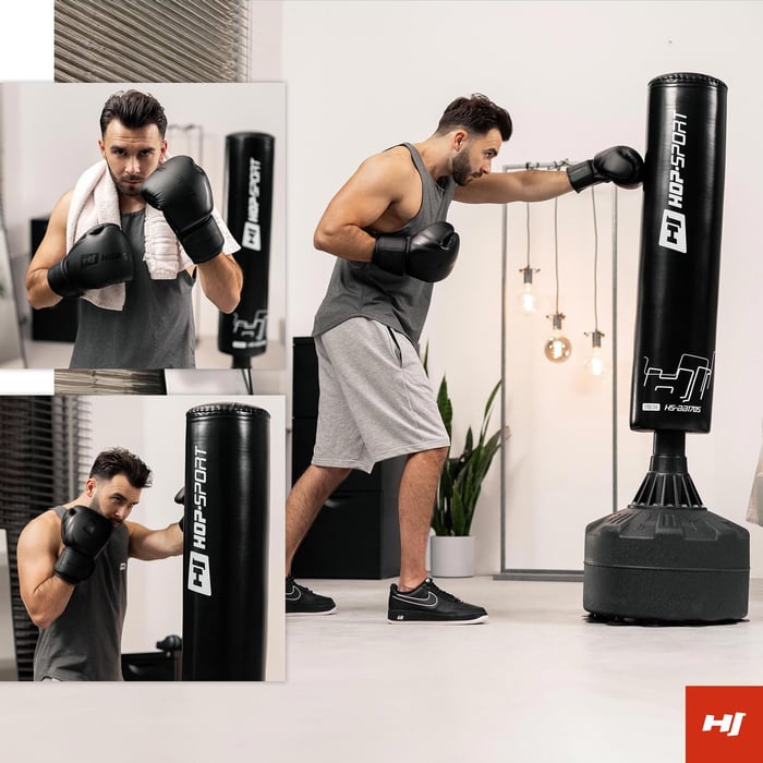 Mężczyzna ćwiczy na worku treningowym bo sztuk walki Hop-Sport 170cm