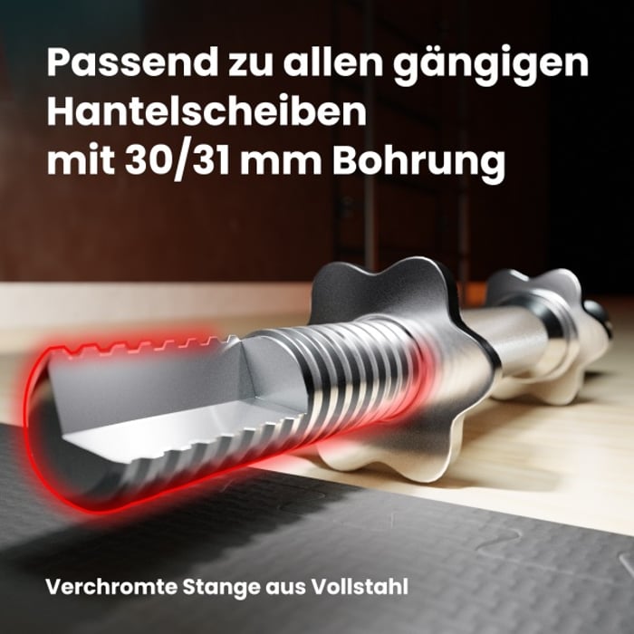 Verchromte Langhantelstange aus Vollstahl mit 30/31 mm Bohrung