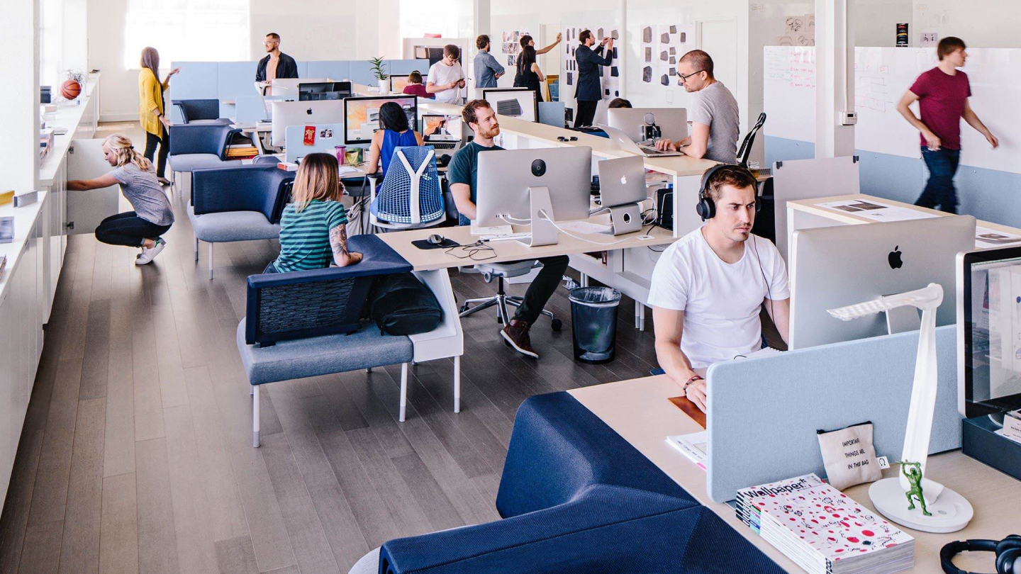 Telo open office workspace with employees