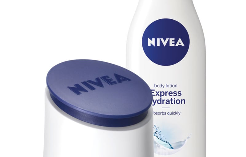 Nivea Express Hydration body lotion bottle with blue lid