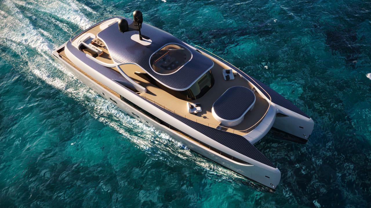 Rossinavi Solsea solar electric yacht aerial view