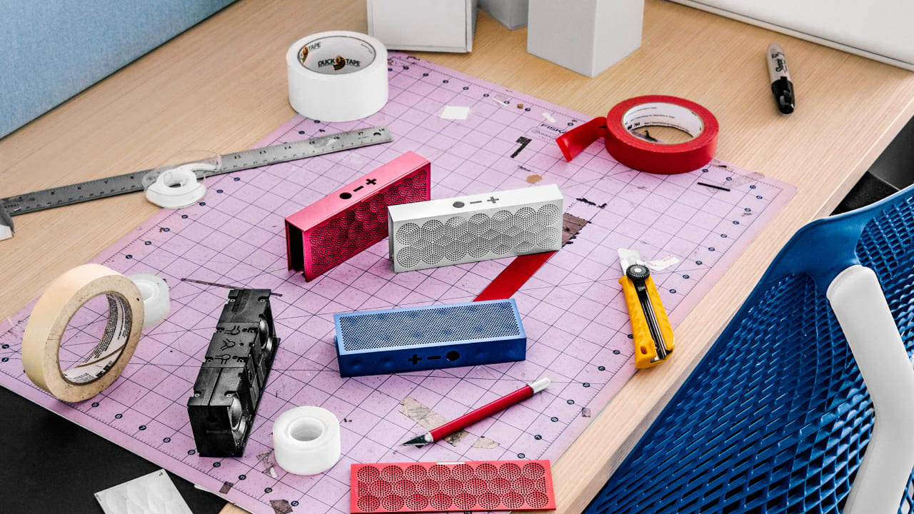 Crafting table with scissors and design tools