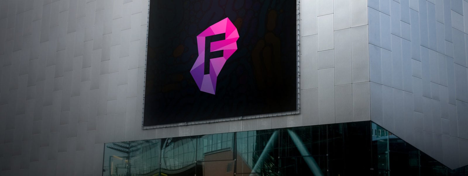 Fluidigm purple F sign on building