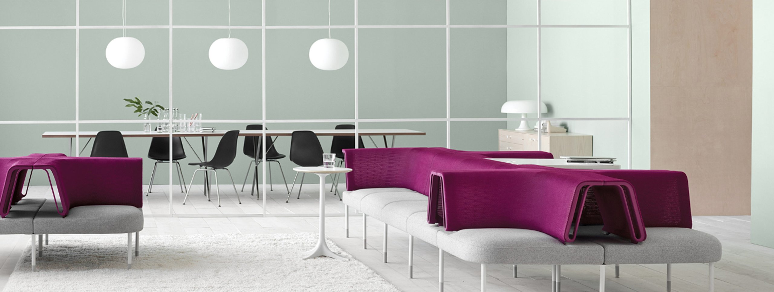 Herman Miller minimalist purple bench seating
