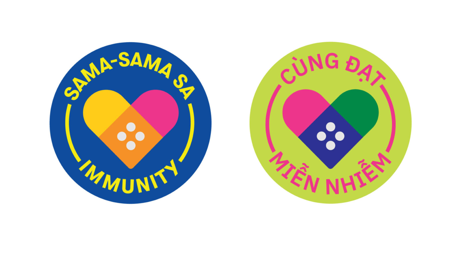 Immunity Together heart sticker safety badges