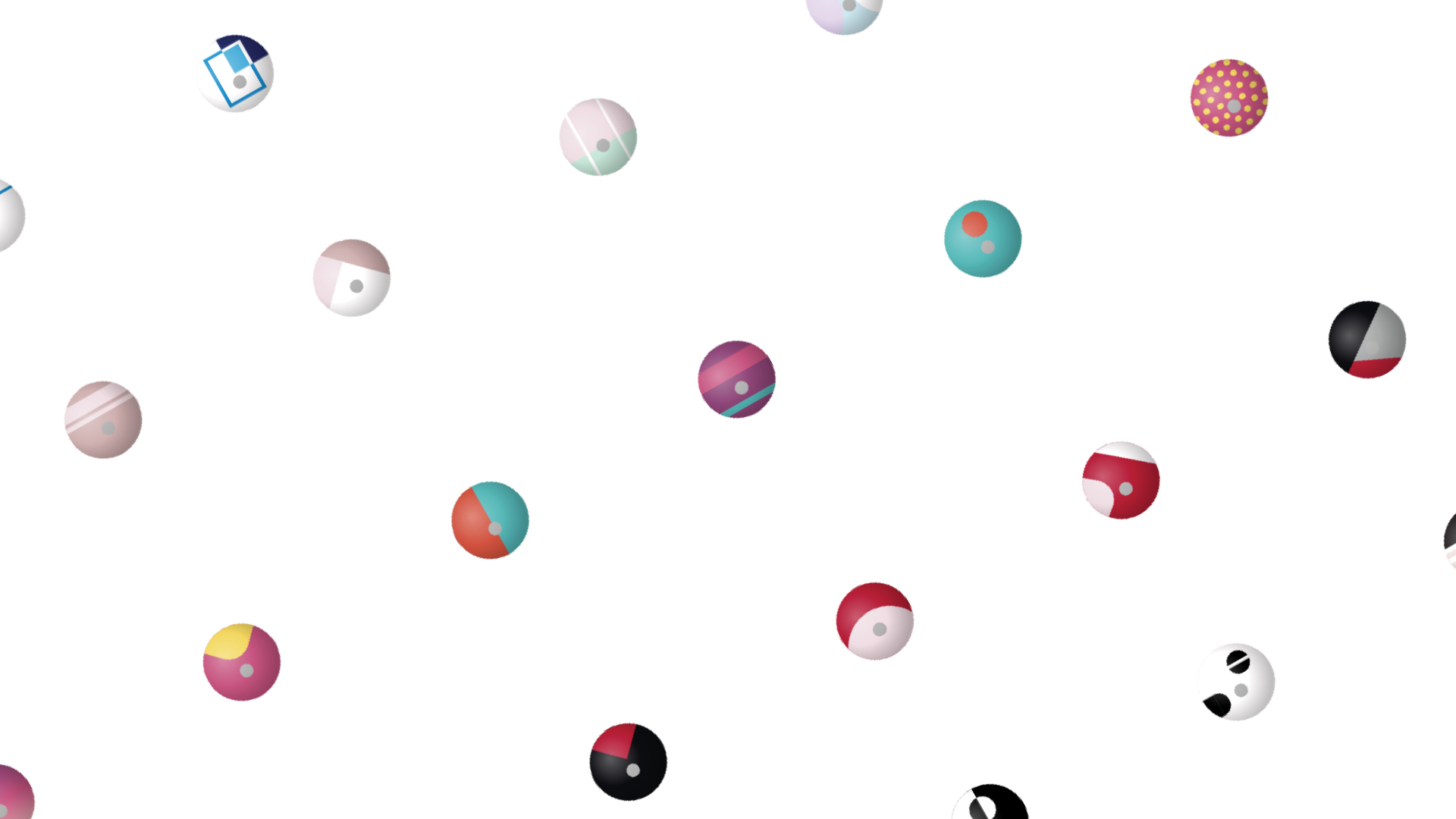 Colorful balls in various shapes and sizes on a white background