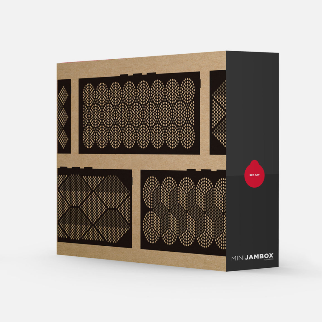 Black product box with geometric pattern and honeycomb design