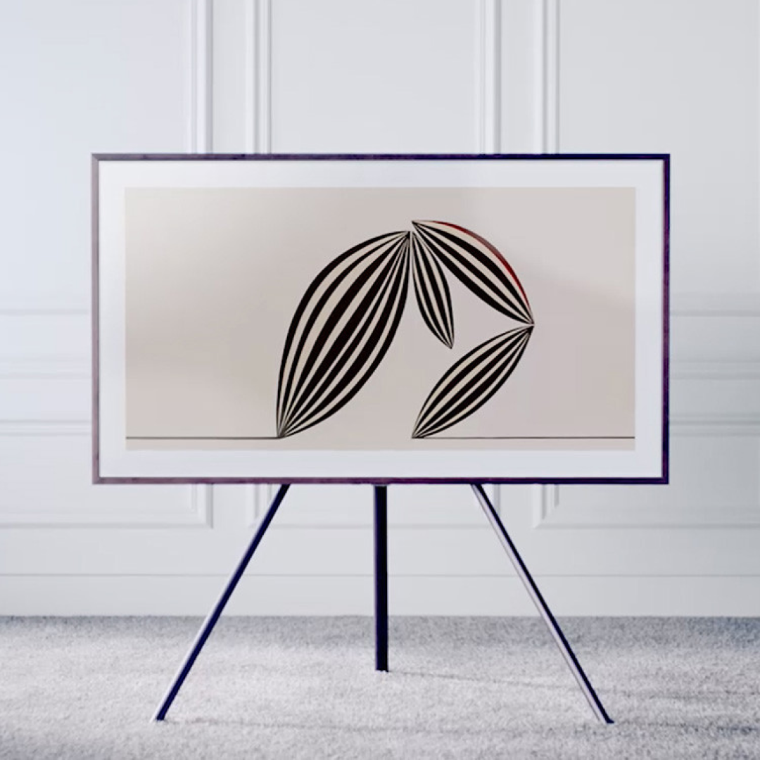Abstract art piece with stylized leaf design in red and black