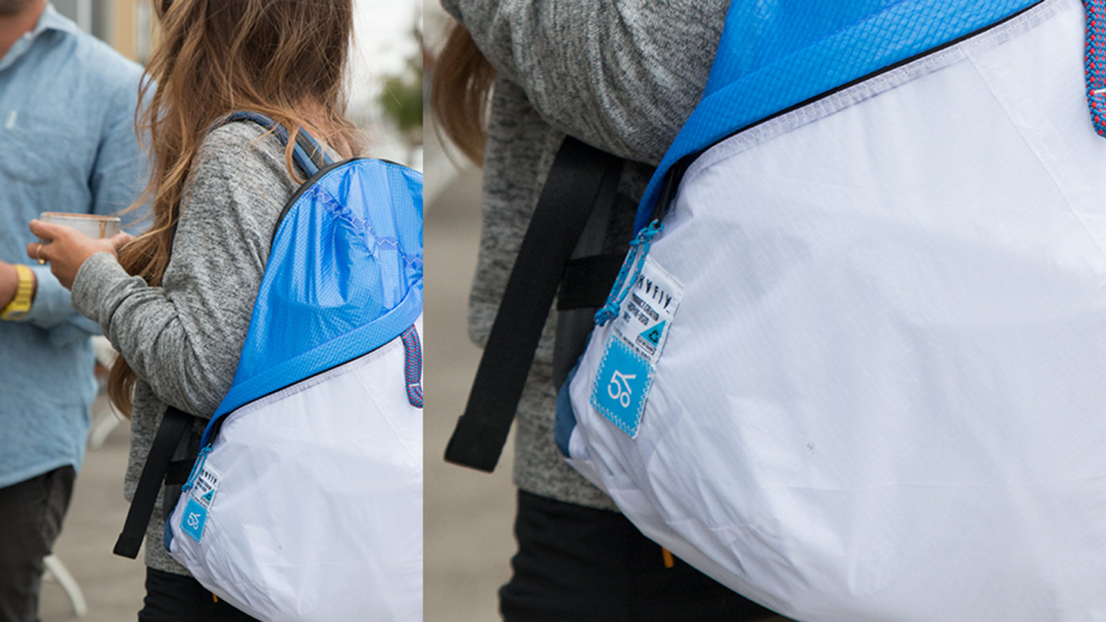 Deep Blue Bag traveler walking with backpack