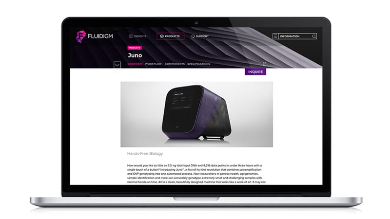 Purple and white website with vacuum cleaner product photo