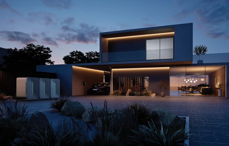 Modern architectural home at twilight
