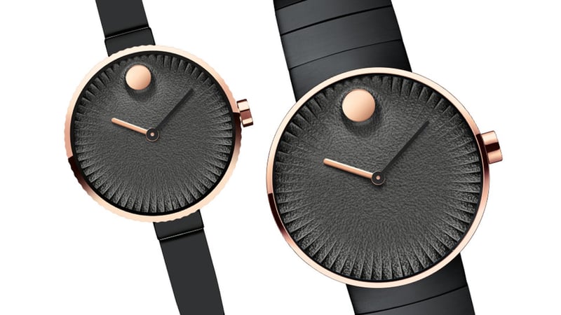 Two Movado rose gold textured watches