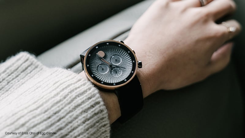 Movado watch black strap blue face