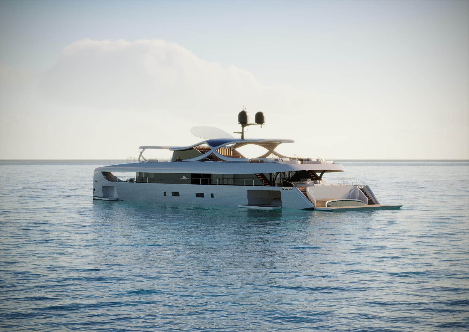 Rossinavi yacht with blue stripe