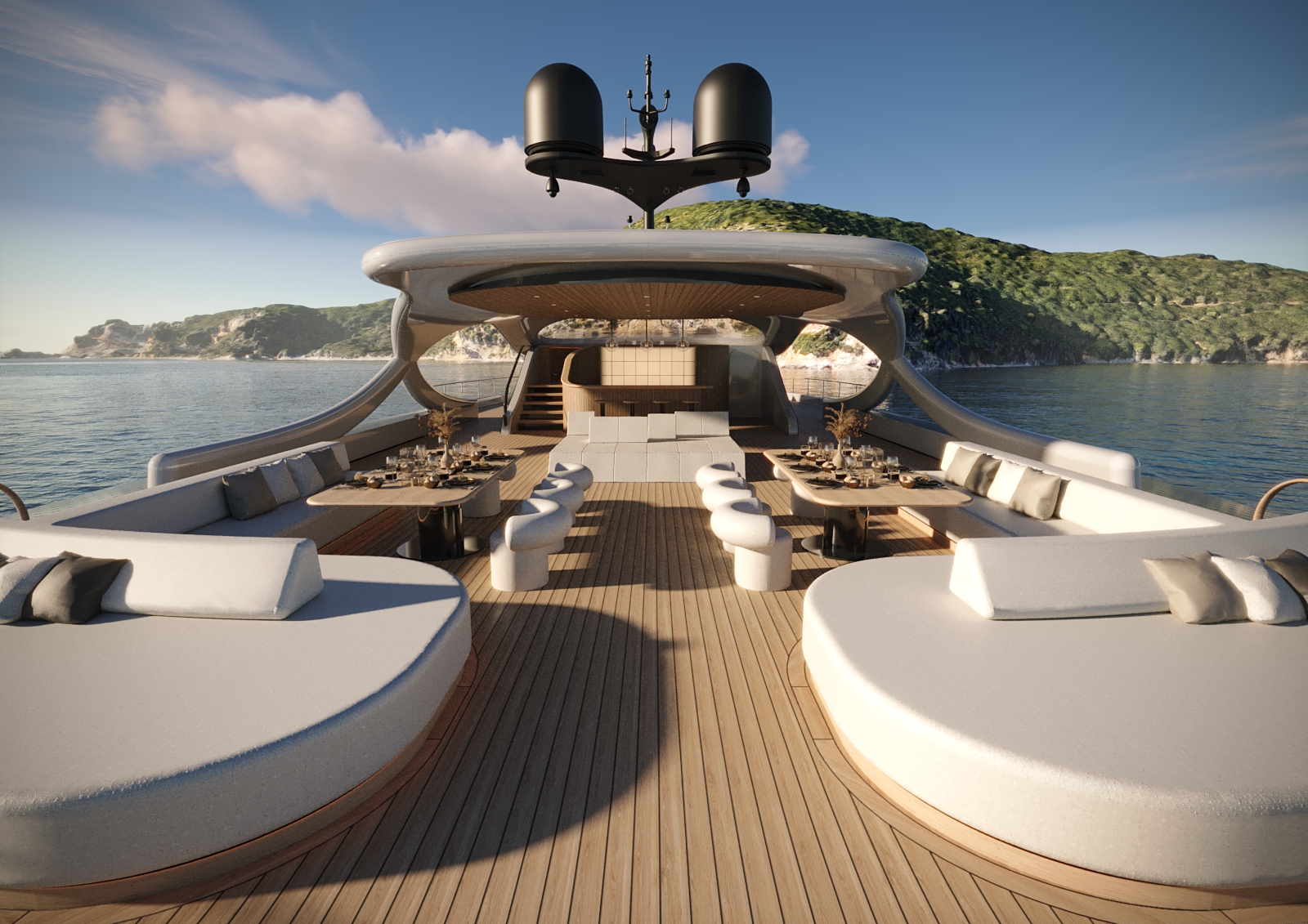 Rossinavi yacht deck on calm sea