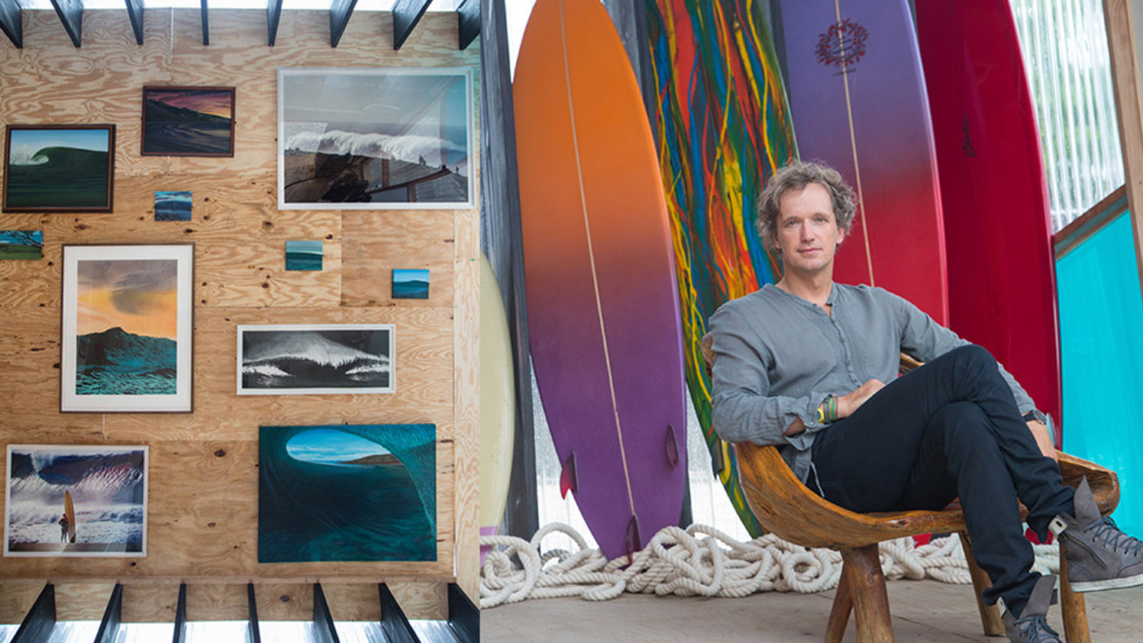 Man with relaxed expression in surf shop