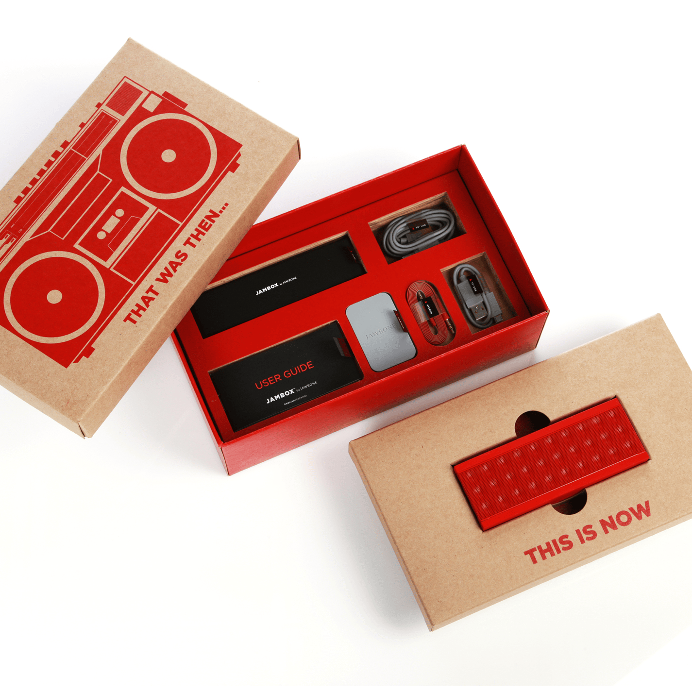 Red Jawbone Jambox wireless speaker set