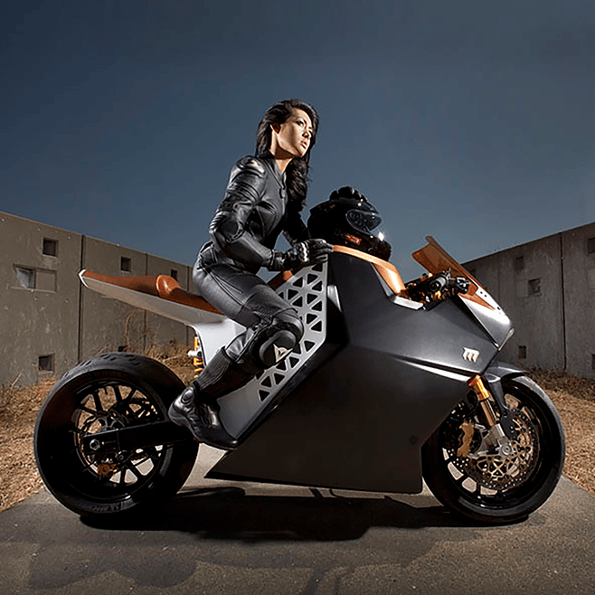 Mission Motors electric motorcycle with rider