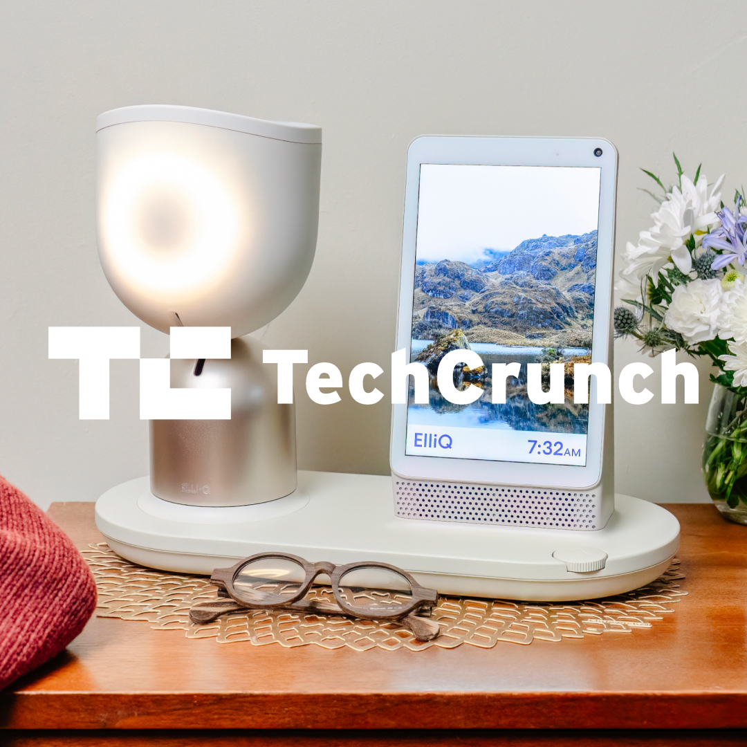 Smart home devices on a blurred landscape background with 'TECHCRUNCH' text