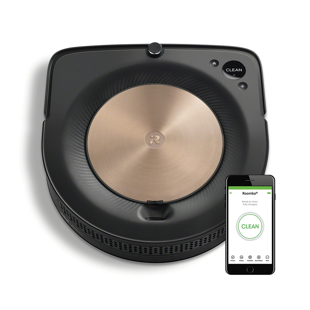 Robotic vacuum cleaner with copper top and digital display