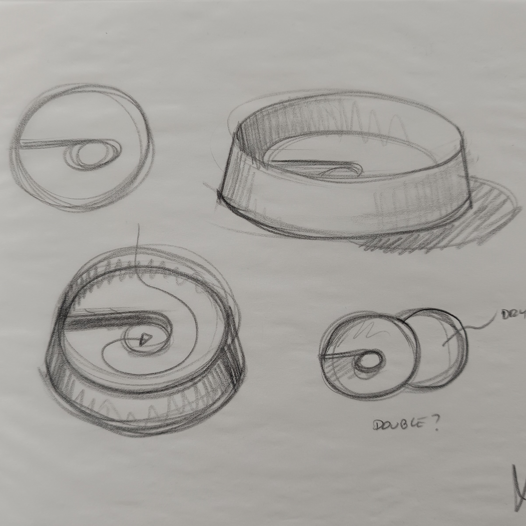 Black and white sketches of circular objects with various patterns and textures