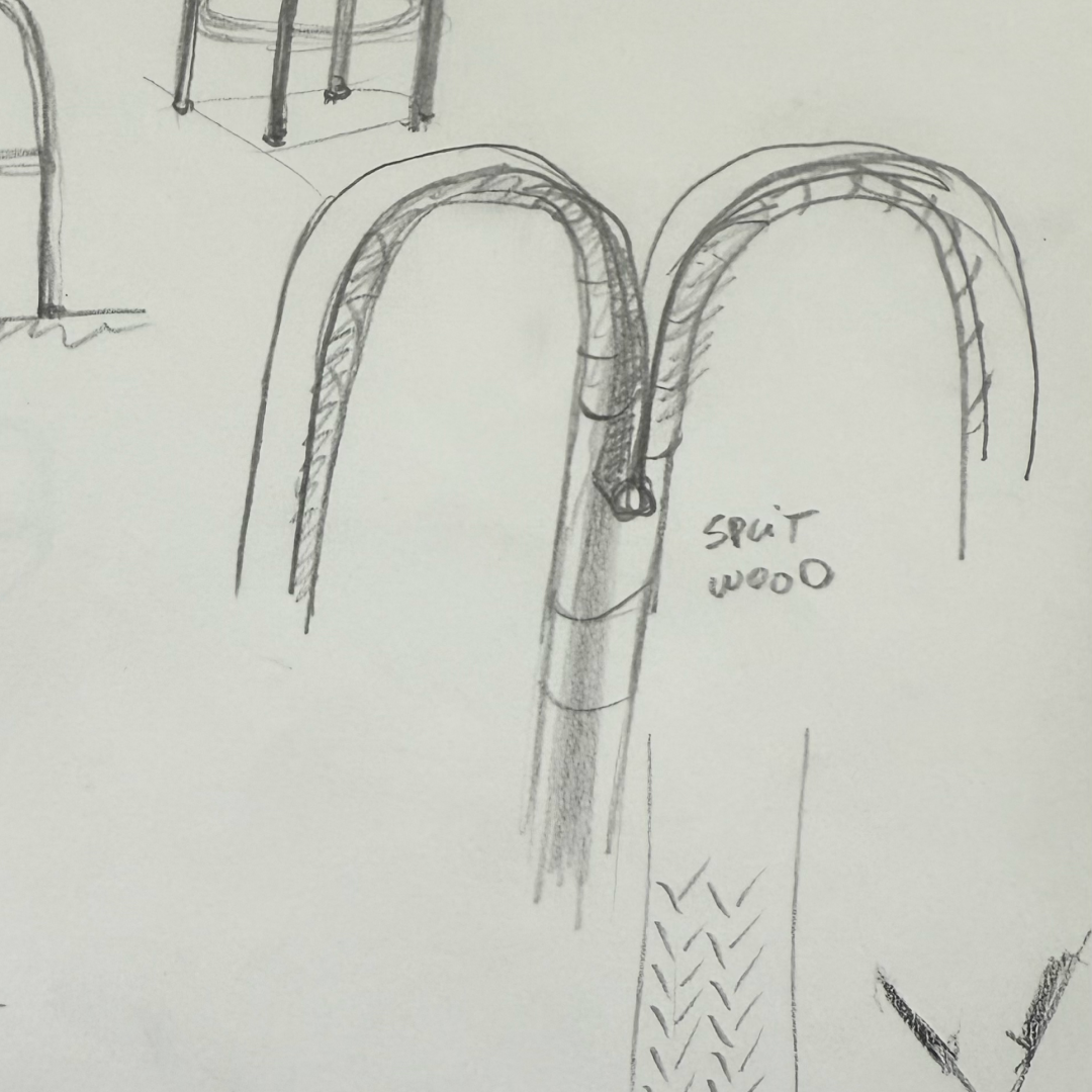 Black and white architectural drawing of a pipe system with labeled components