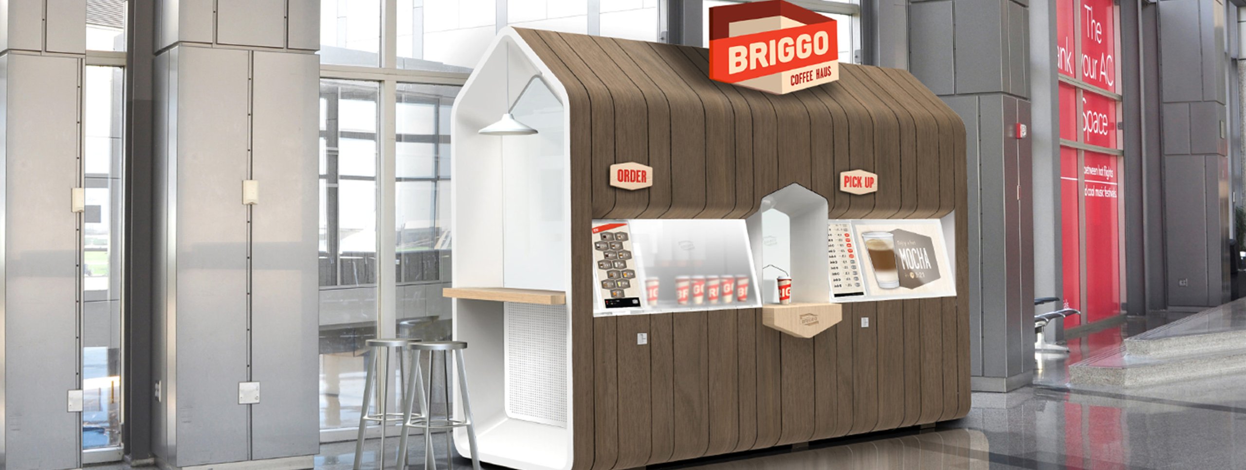 Briggo robotic coffee kiosk BAGO branding