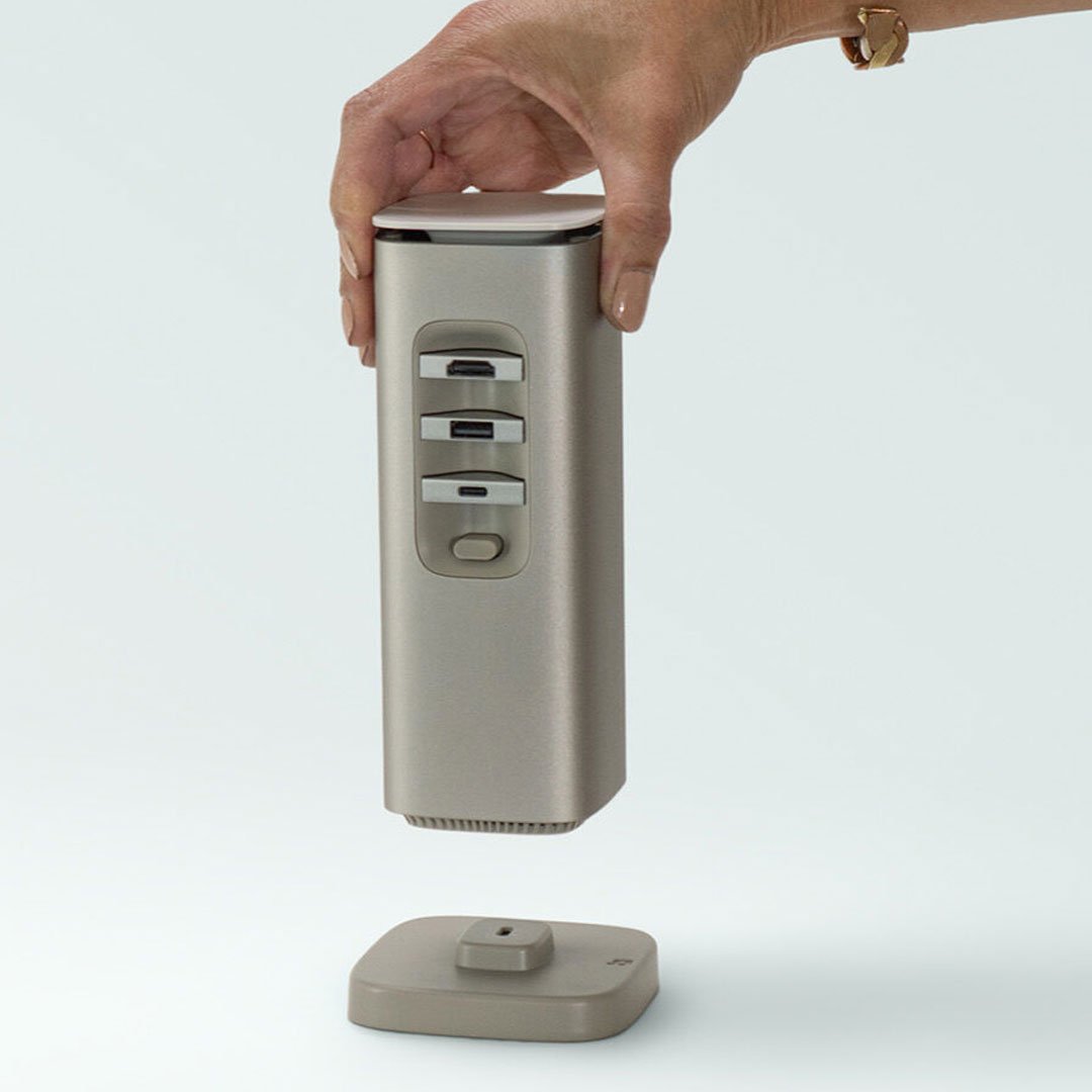 Functionland silver smart thermostat with touchscreen display on white background