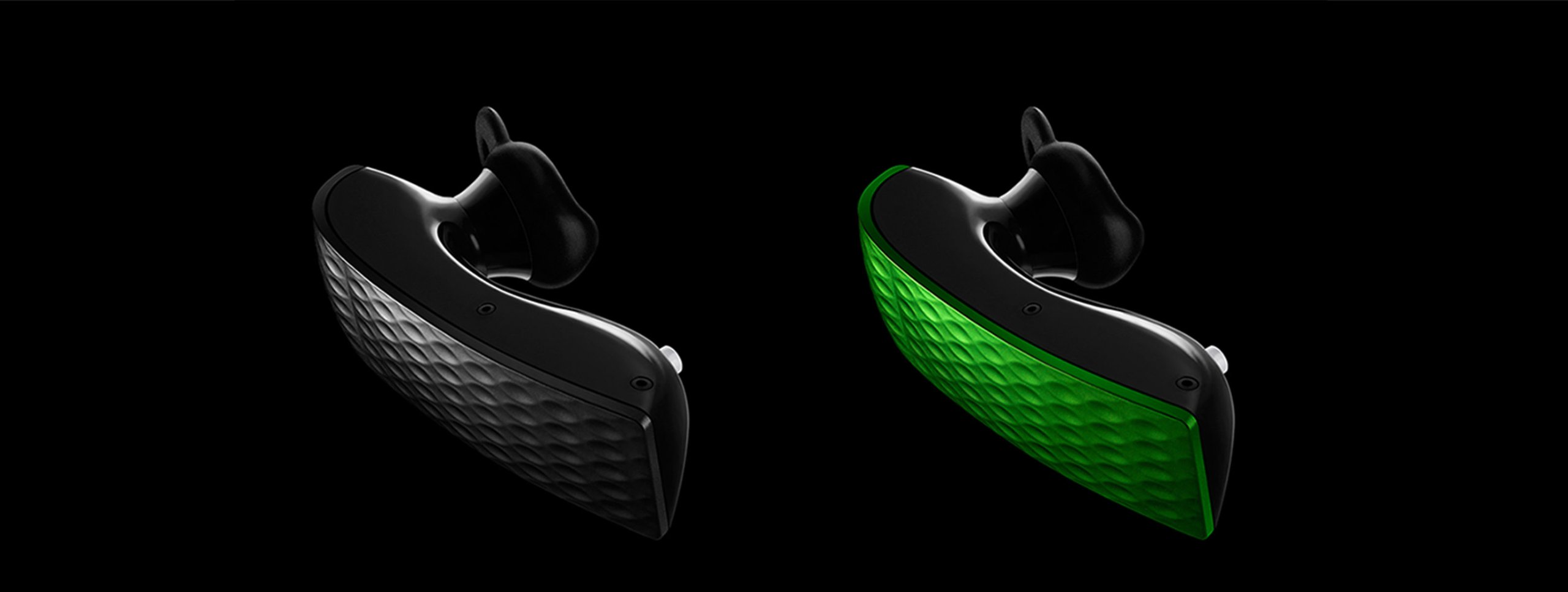Jawbone Icon and Prime 7 Bluetooth headset profiles in black, green, and red colorways