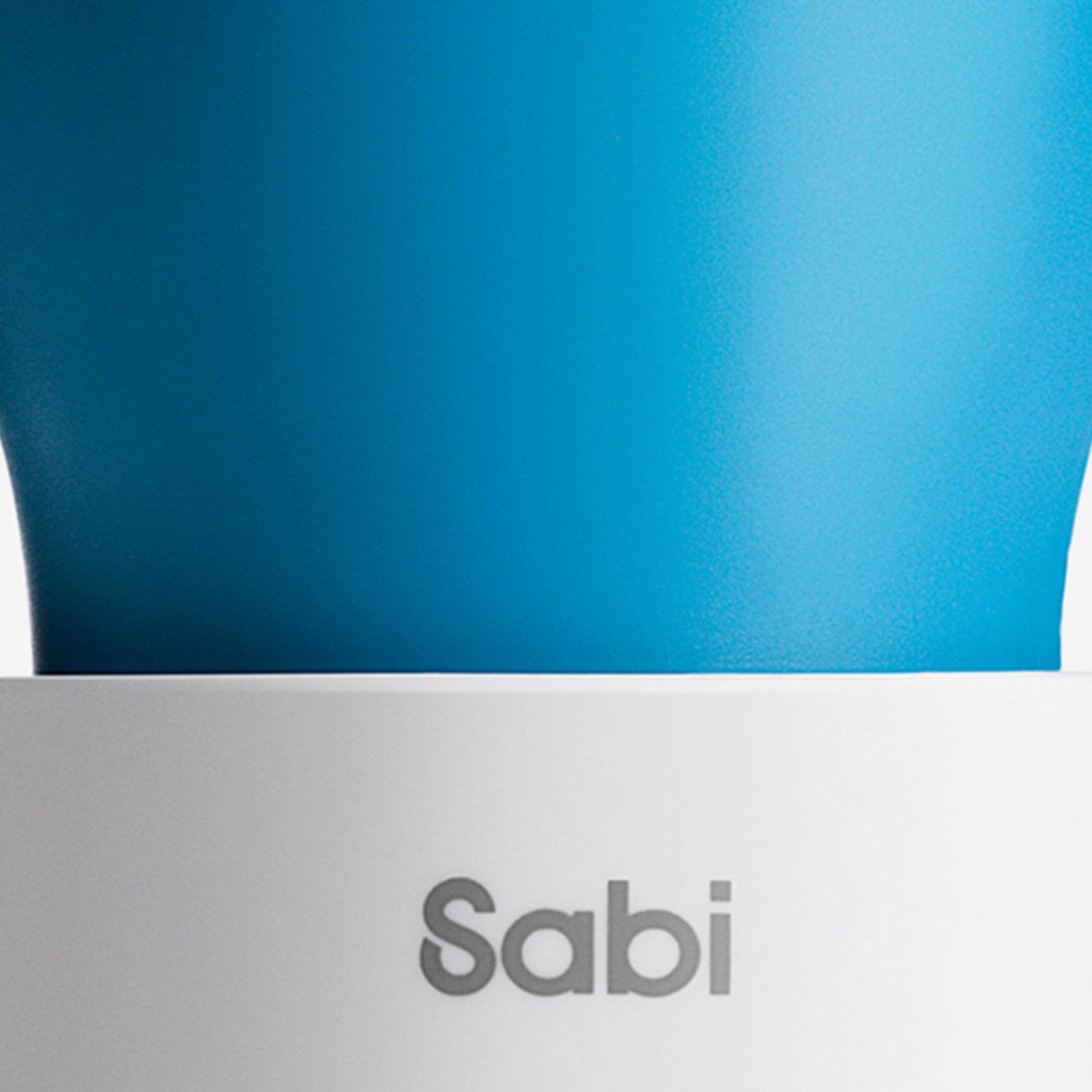 Blue and gradient cylinders with 'SABI' text