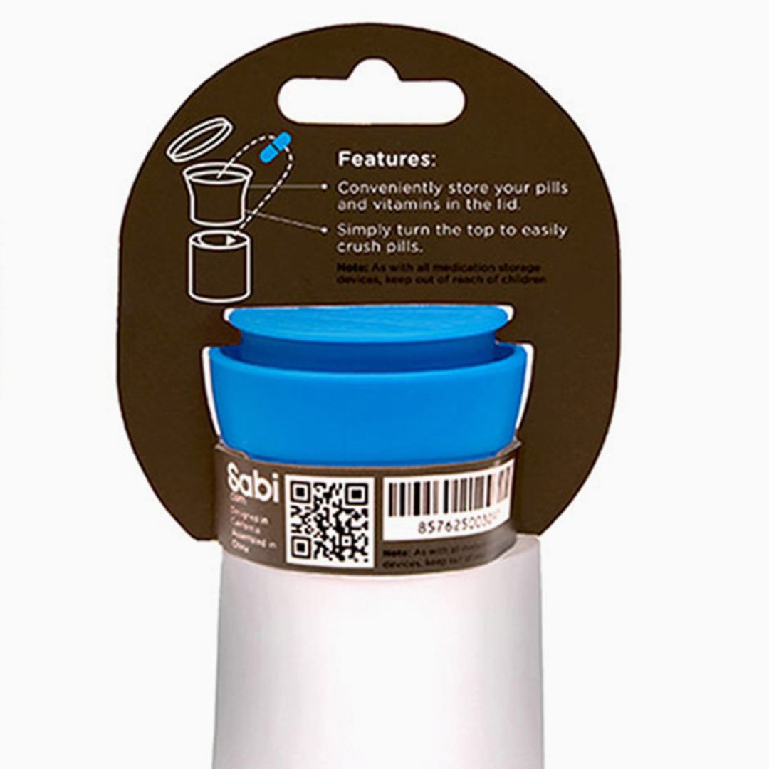 Sabi medication container with blue lid