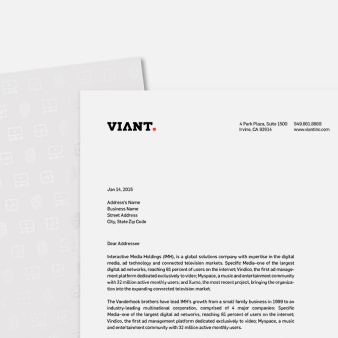 Viant branded letterhead stationery