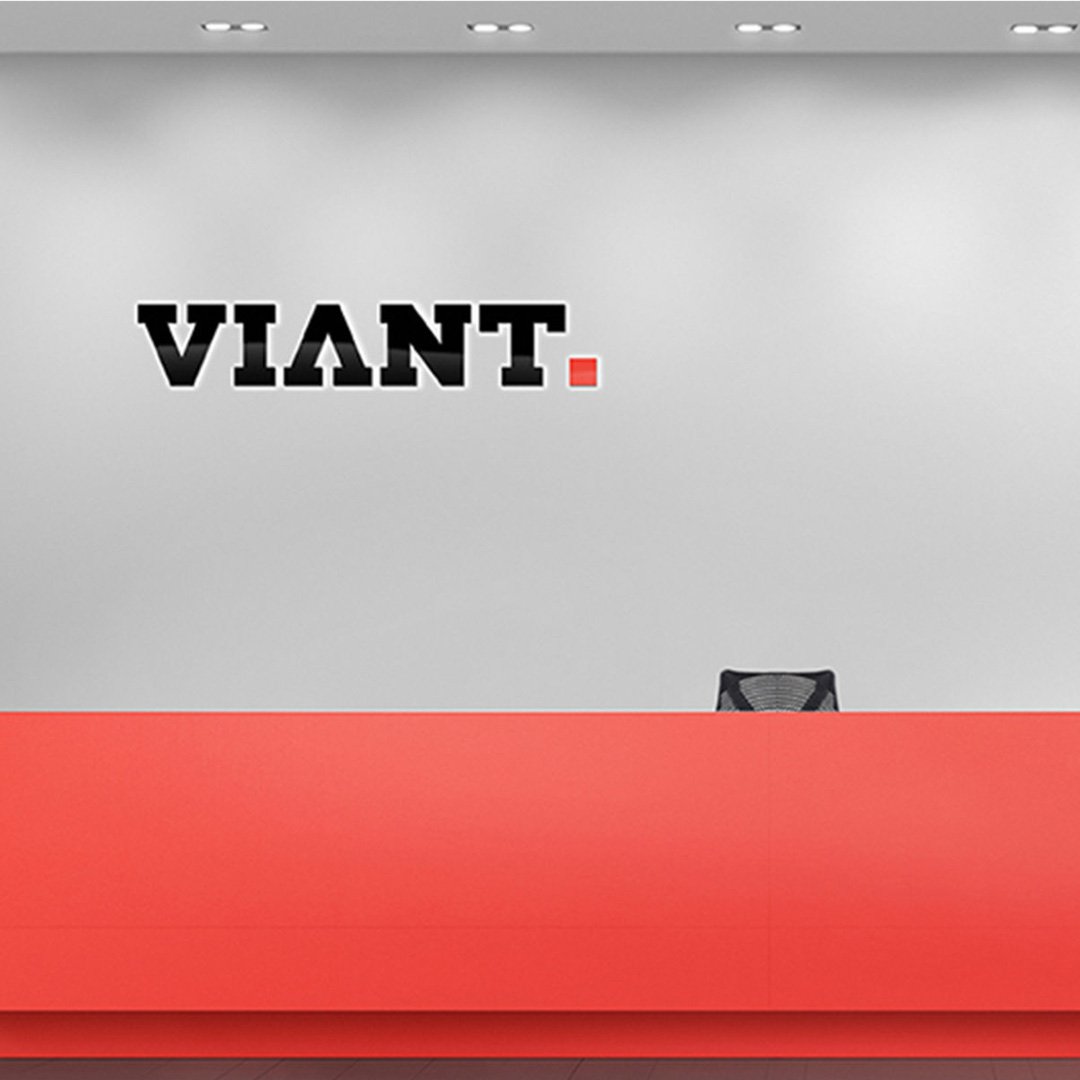 Viant red business card stack