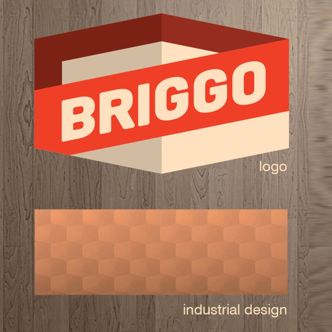 Red and white logo with white text on a wooden texture background
