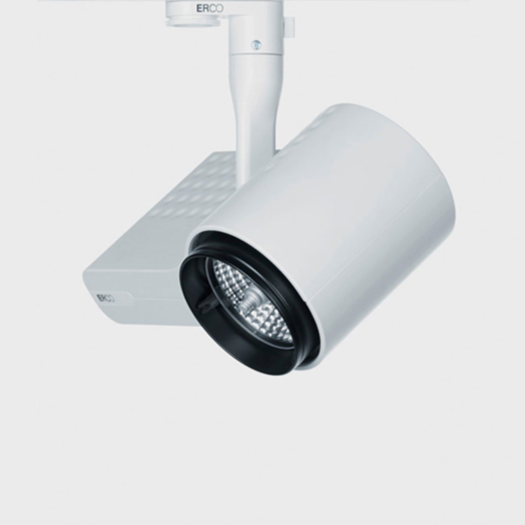 White projector with built-in camera and black lens cover