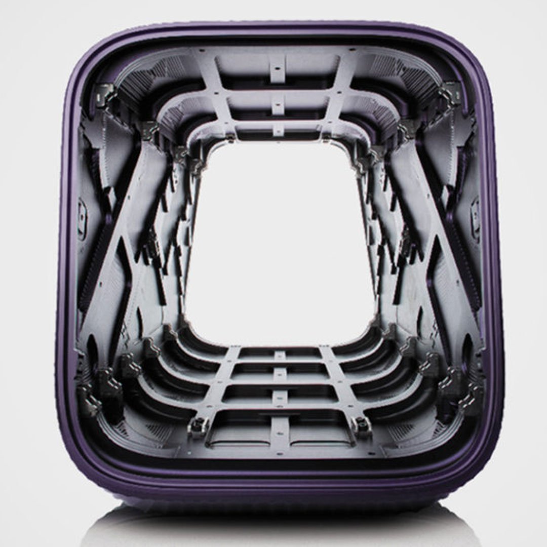 Fluidigm purple transport case with interior compartments and dividers open