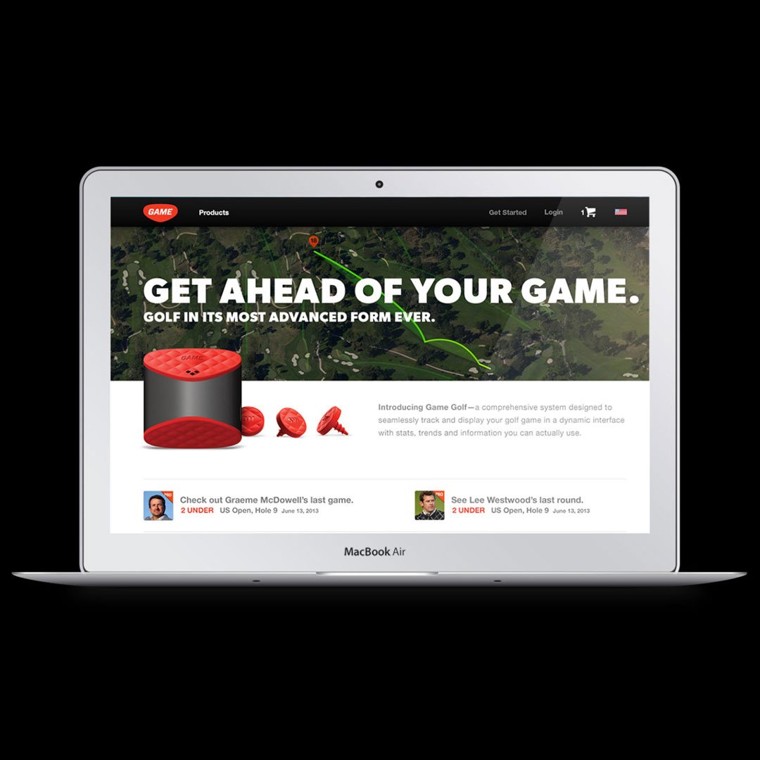 Golf ball advertisement on laptop screen with product details