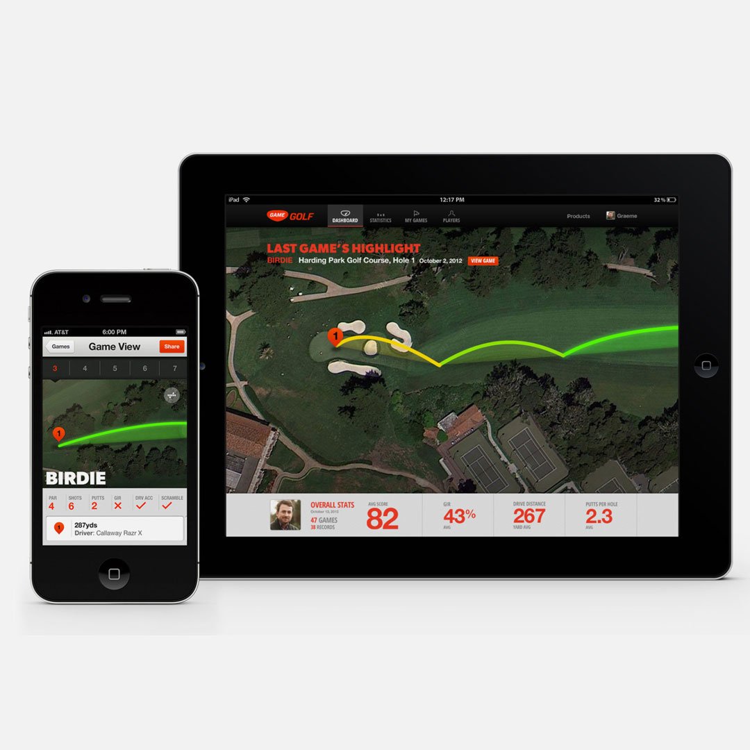 Game Golf app on tablet and iPhone