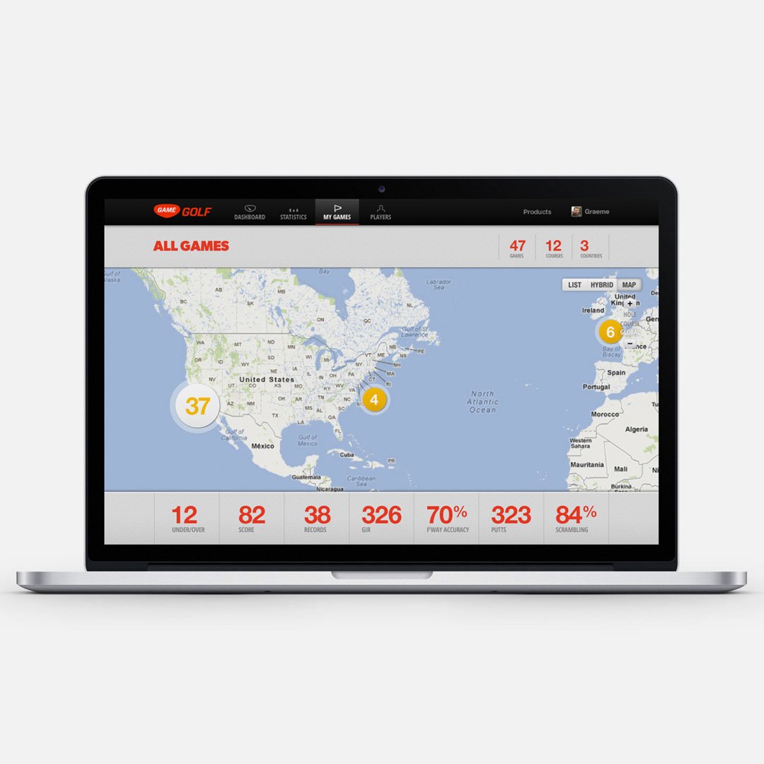 Game Golf US course map on laptop