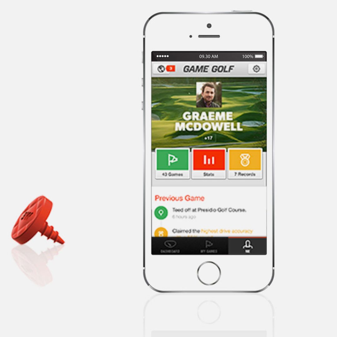 Man in green jacket on golf game app screen with colored blocks