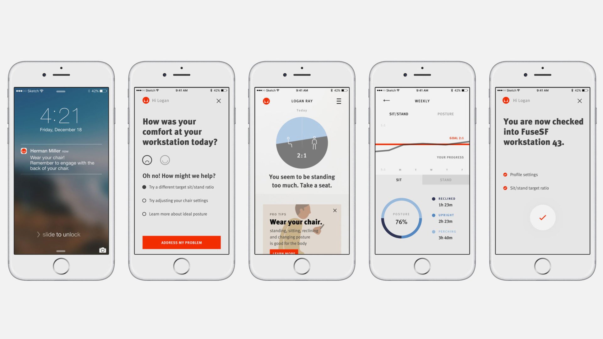 Herman Miller Live social media app screens