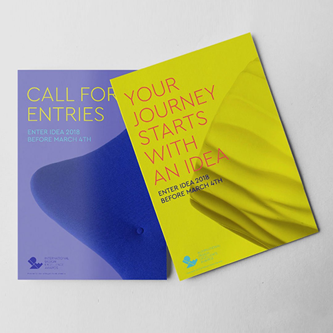 IDSA IDEA 2018 Call For Entries poster with blue and yellow gradient mesh design