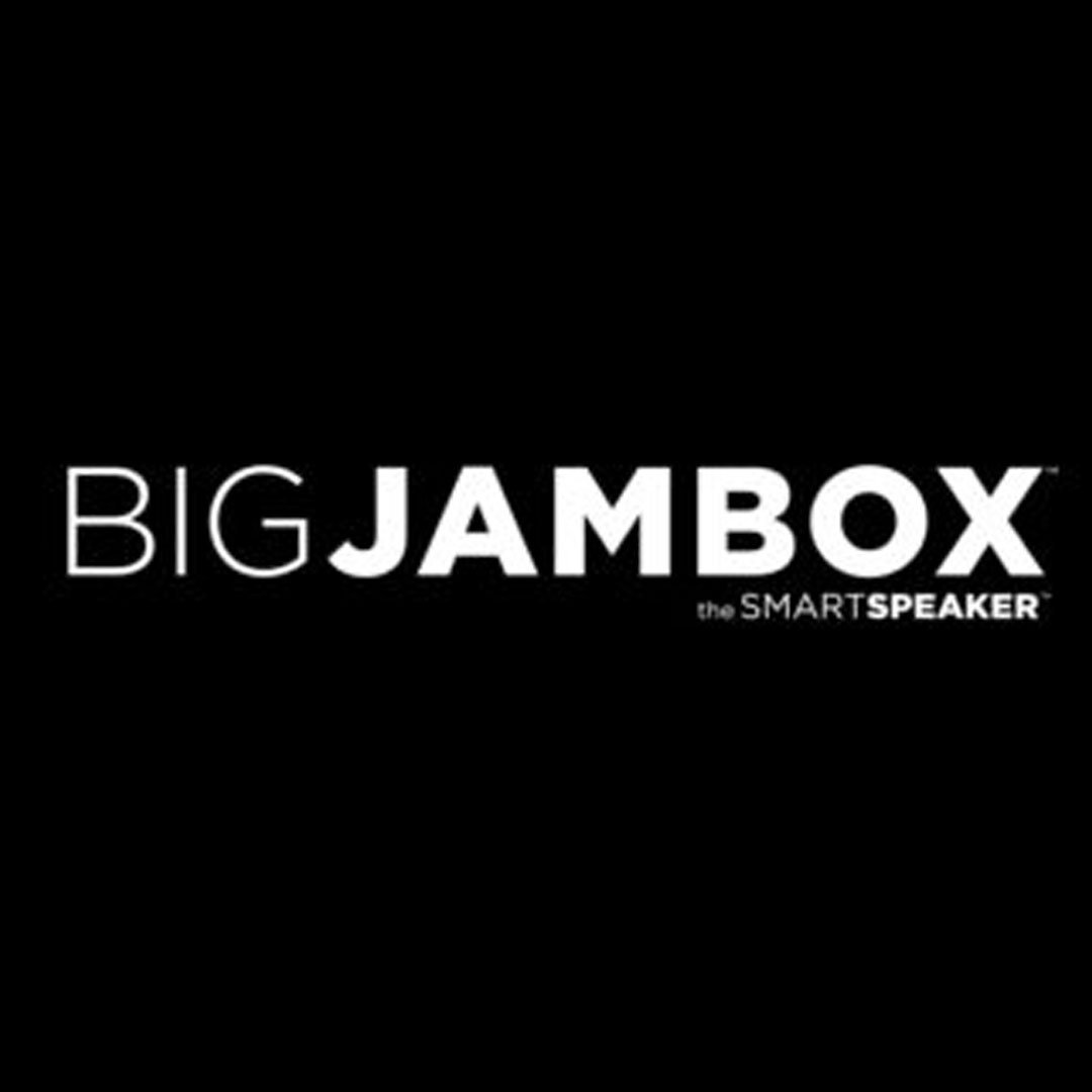 Jawbone Big Jambox "The Smart Speaker" wordmark logo in white with teal dot accent on a black background