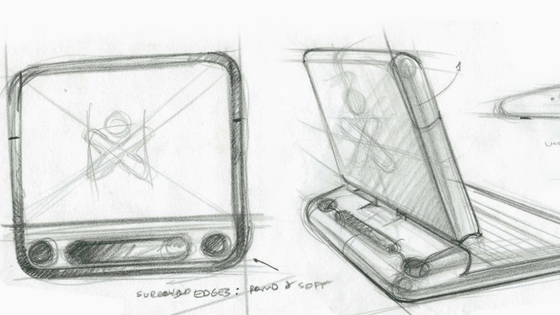 Black and white sketches of smartphones, tablets, and laptops