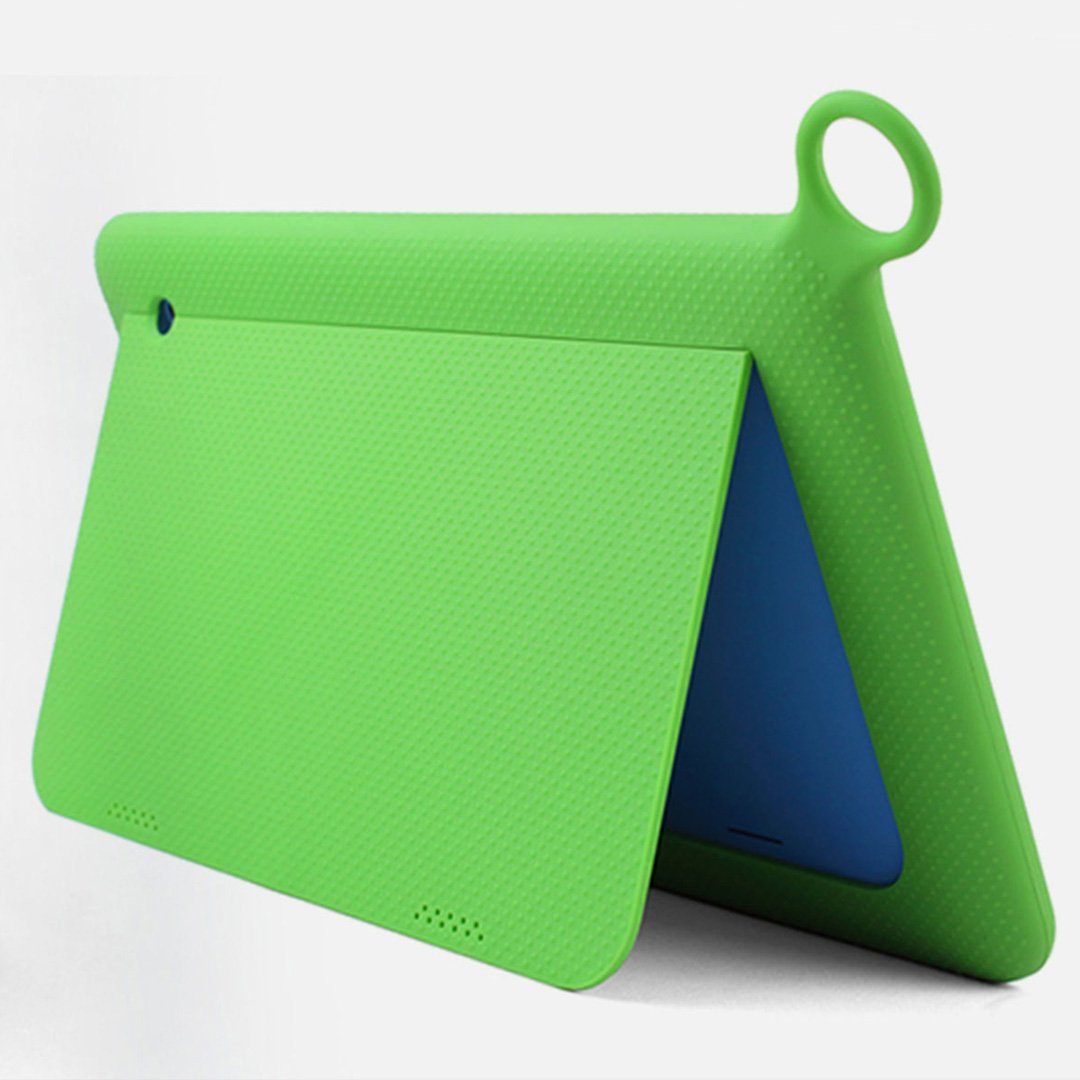 Green case with blue interior and mesh-like pattern