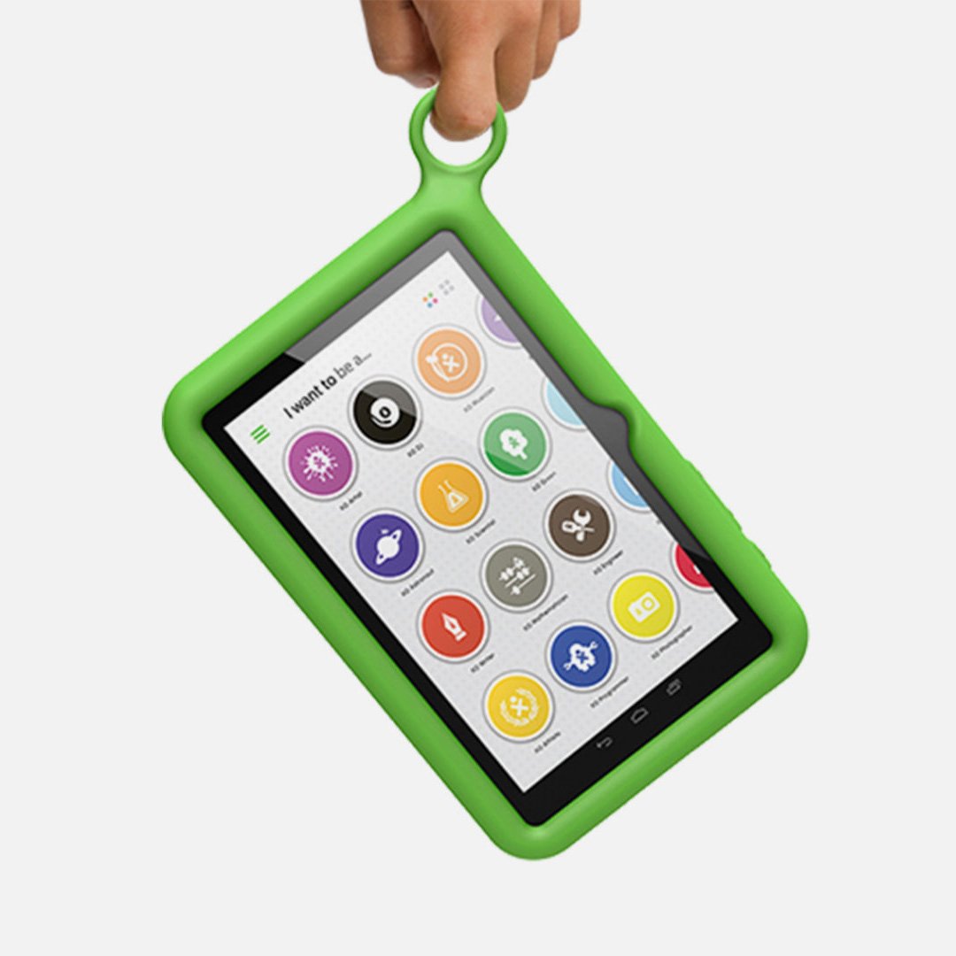 Green tablet case with handle and screen cutout