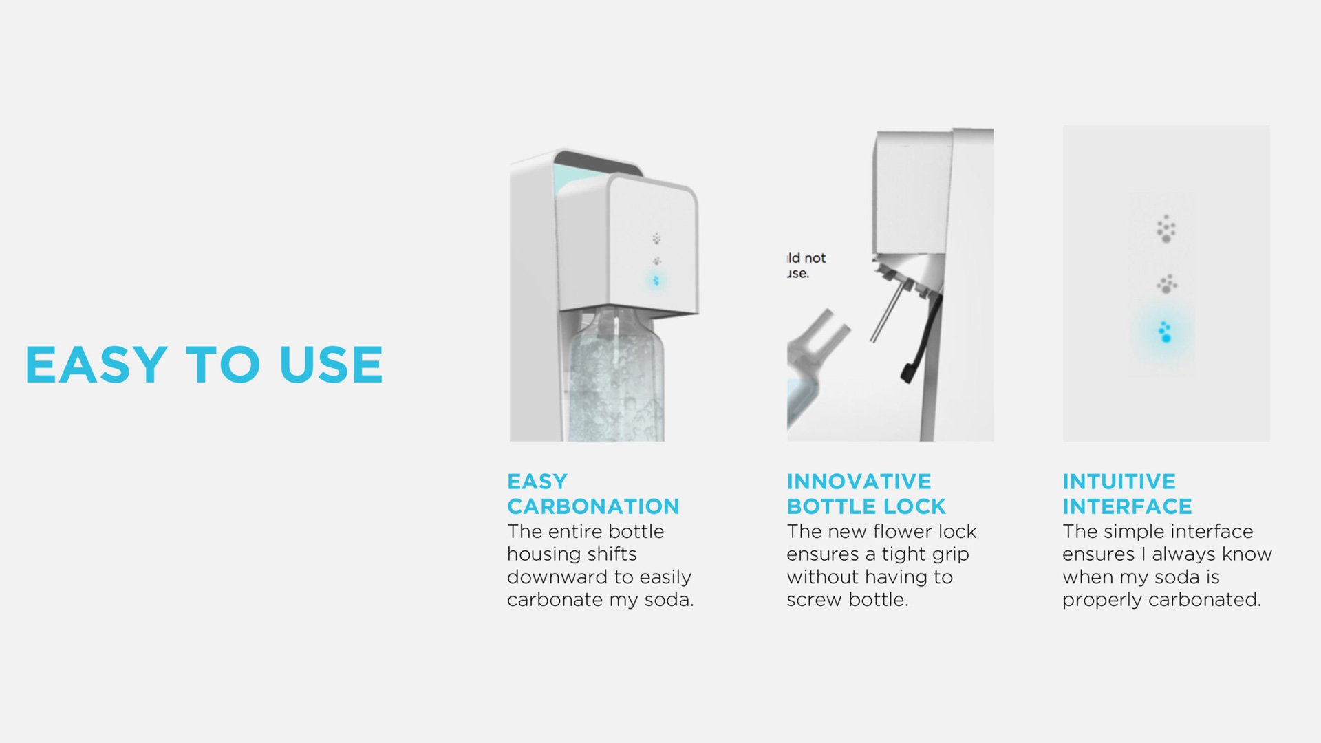 Three products on a white background: water dispenser, carbonation bottle, and electronic device