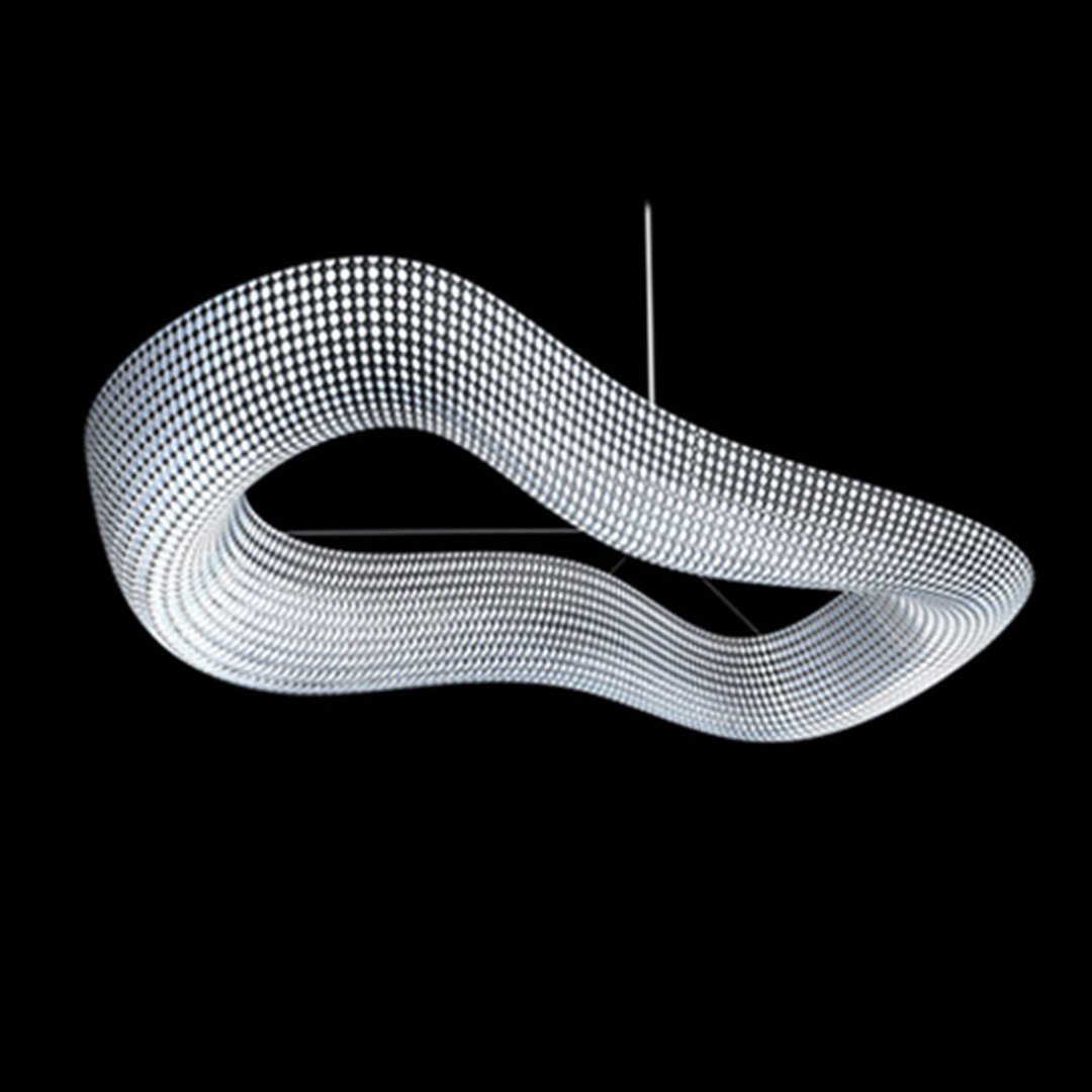Black and white abstract sculpture with wavy, curved form