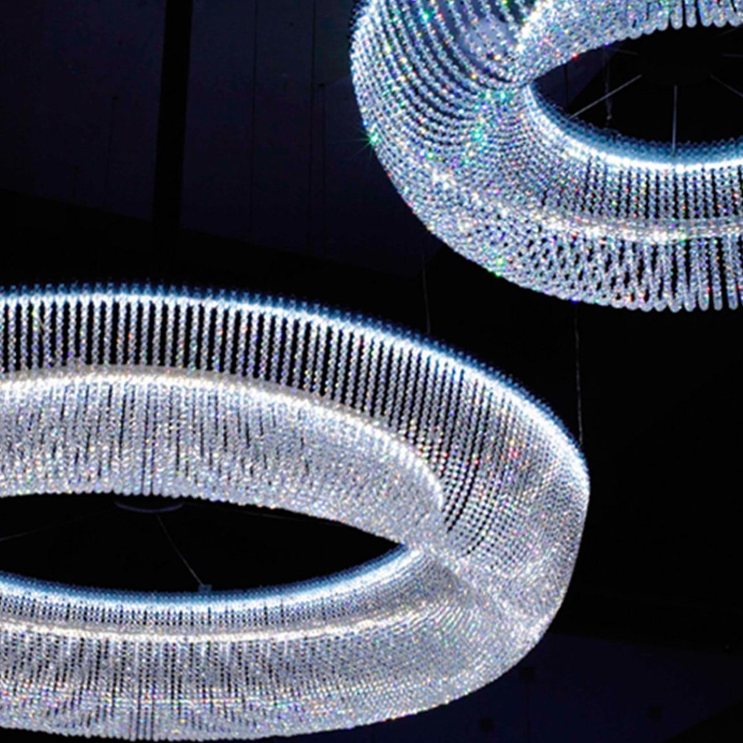 White and blue chandelier with gradient mesh design