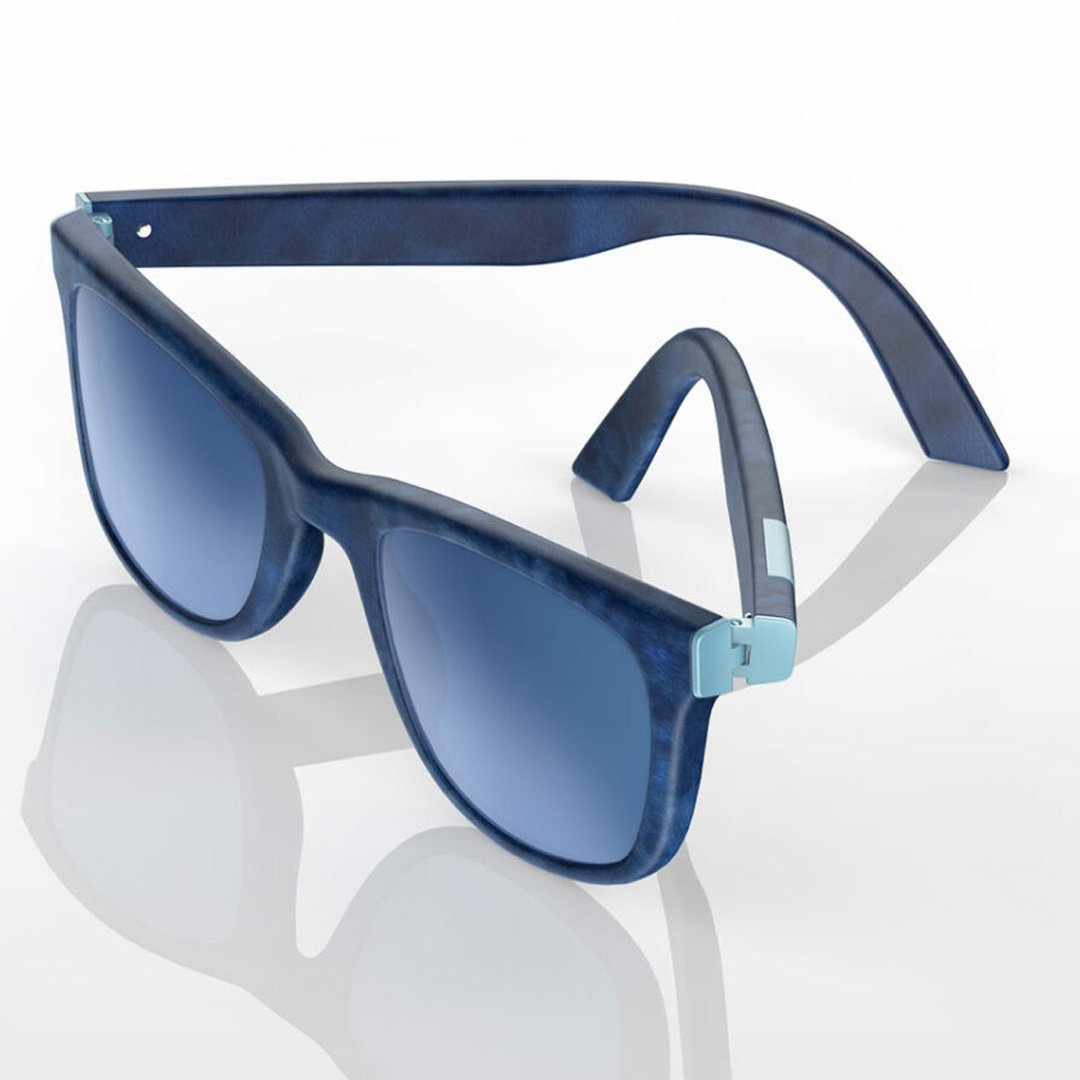 Blue sunglasses with dark blue frame and light blue gradient lens